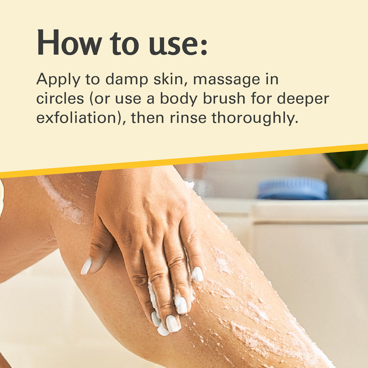 M3 Naturals being massaged onto leg in shower improving skin smoothness