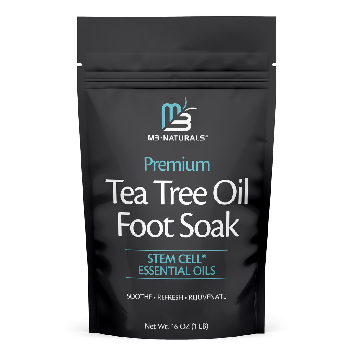 M3 Naturals front packaging showing 16oz foot soak for easy selection and benefits