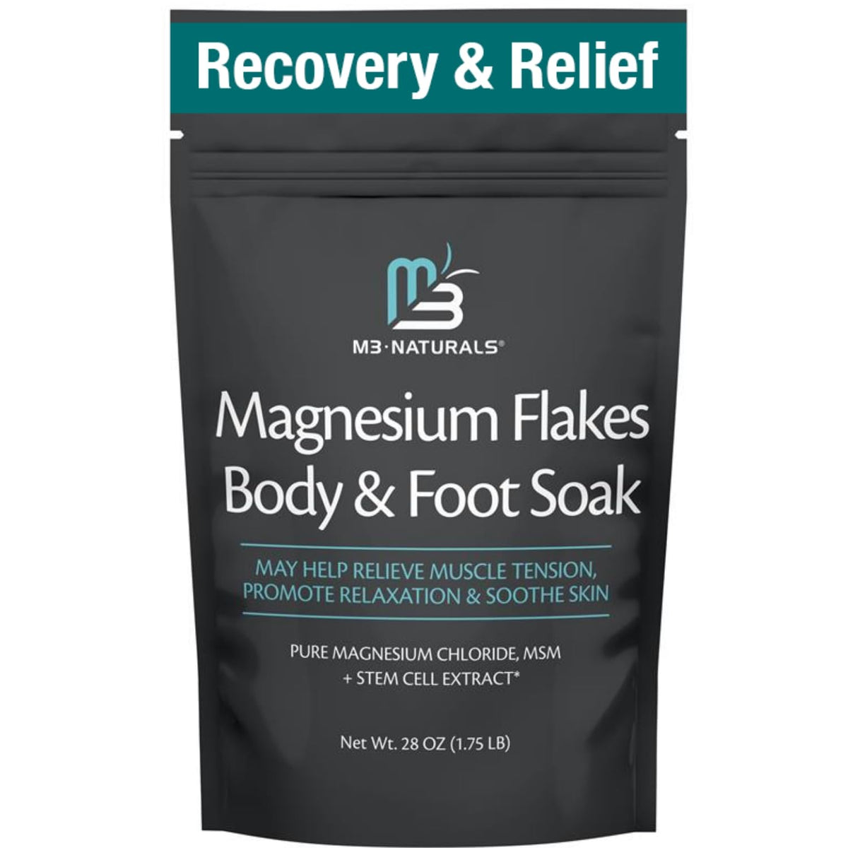 M3 Naturals front packaging showing magnesium soak benefits