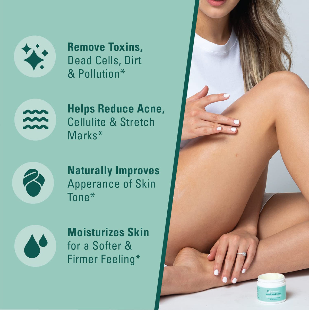 M3 Naturals topical application on pregnant belly demonstrating gentle care