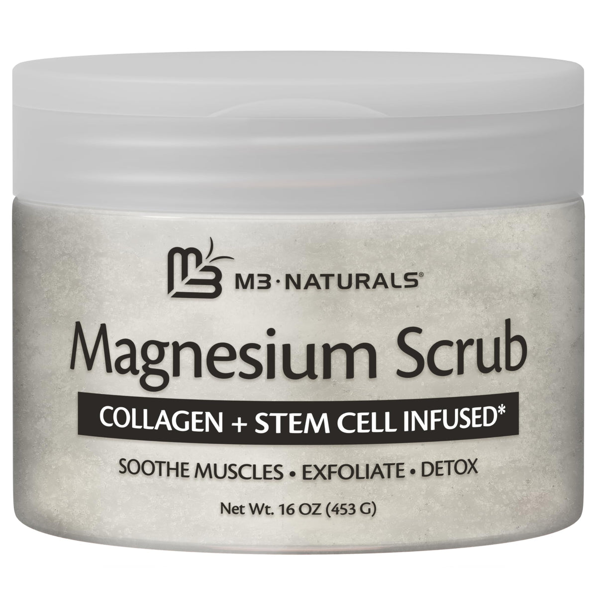 M3 Naturals 16oz jar next to hand for clear size and usage expectation