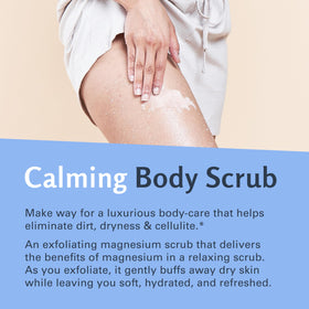M3 Naturals scrub massaging on leg to soothe muscles and buff skin