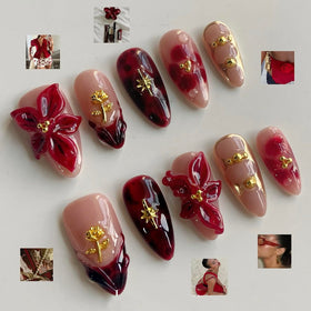 MABKJLF close-up of 3D red floral French detail highlighting craftsmanship