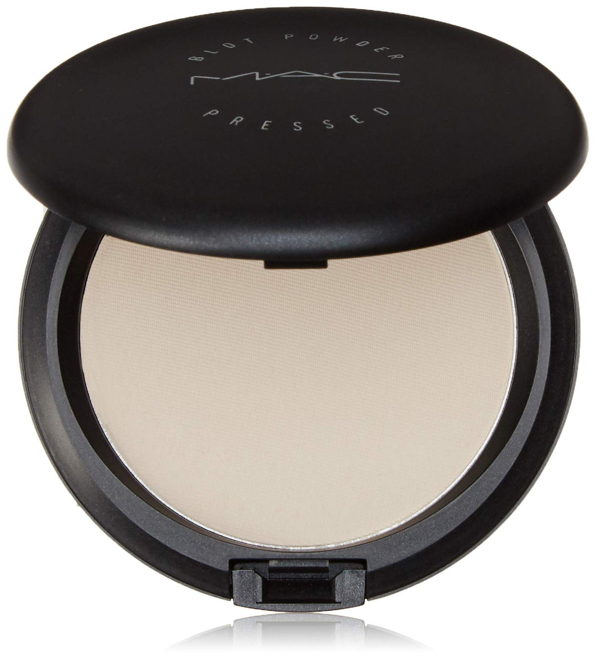 MAC blot powder pressed compact front view showing slim case and product benefit mattifies skin