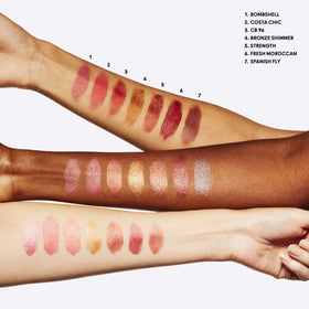 MAC Bronze Shimmer on lips demonstrating reflective sheen and comfortable wear