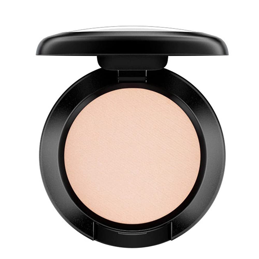MAC Brule refill pan front view showing neutral matte shade and compact size for travel