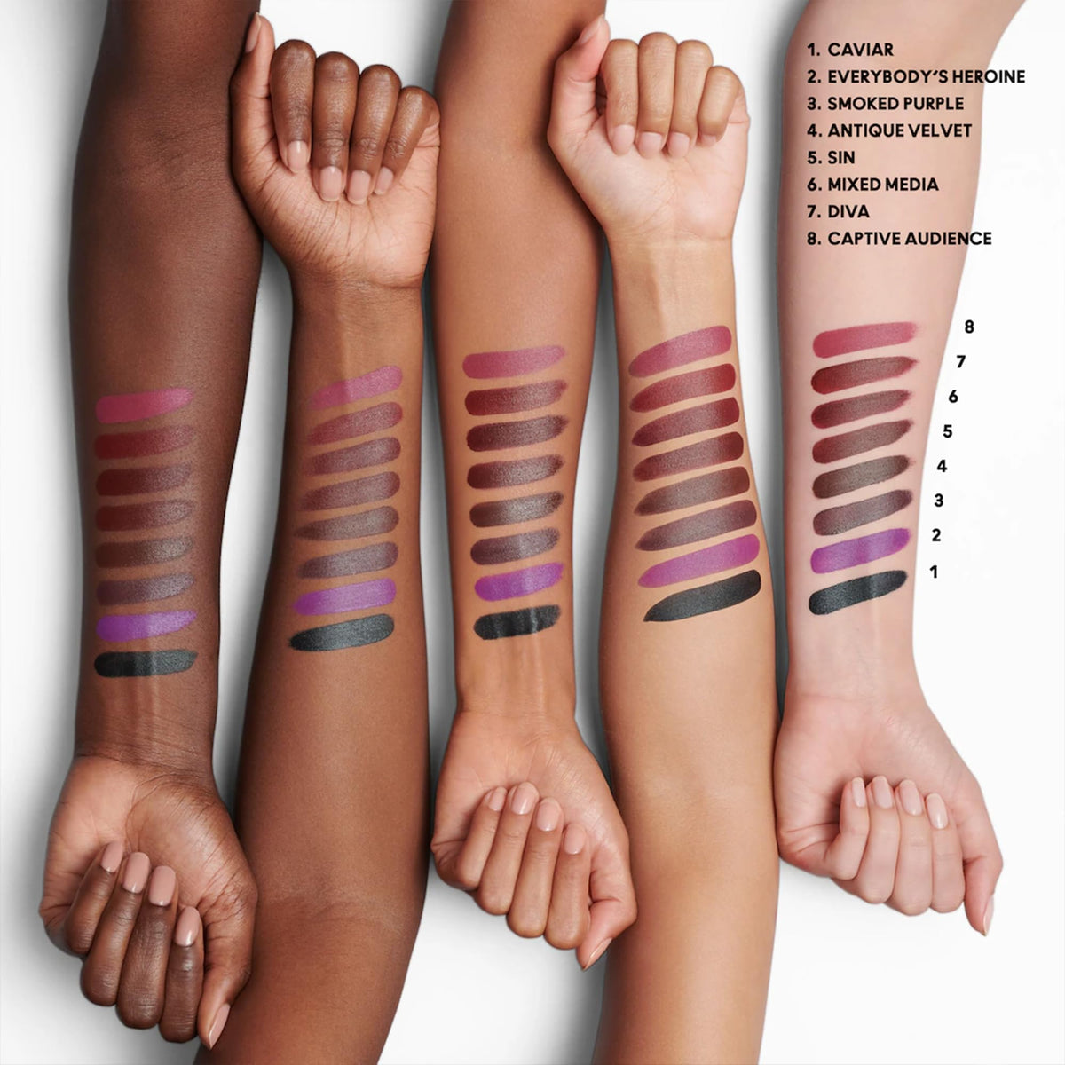 MAC Diva swatch on arm demonstrating true color payoff and smooth finish