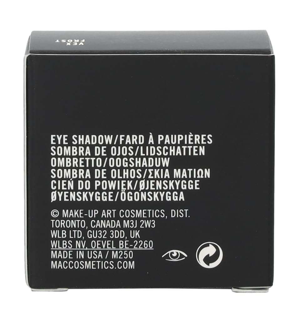 MAC Frost Vex next to ruler and packaging showing compact 0.05 oz size for travel convenience