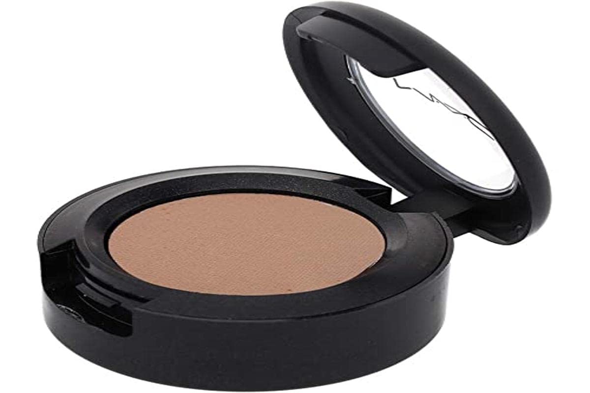 MAC Omega front pan showing compact matte taupe shade and clean packaging benefit