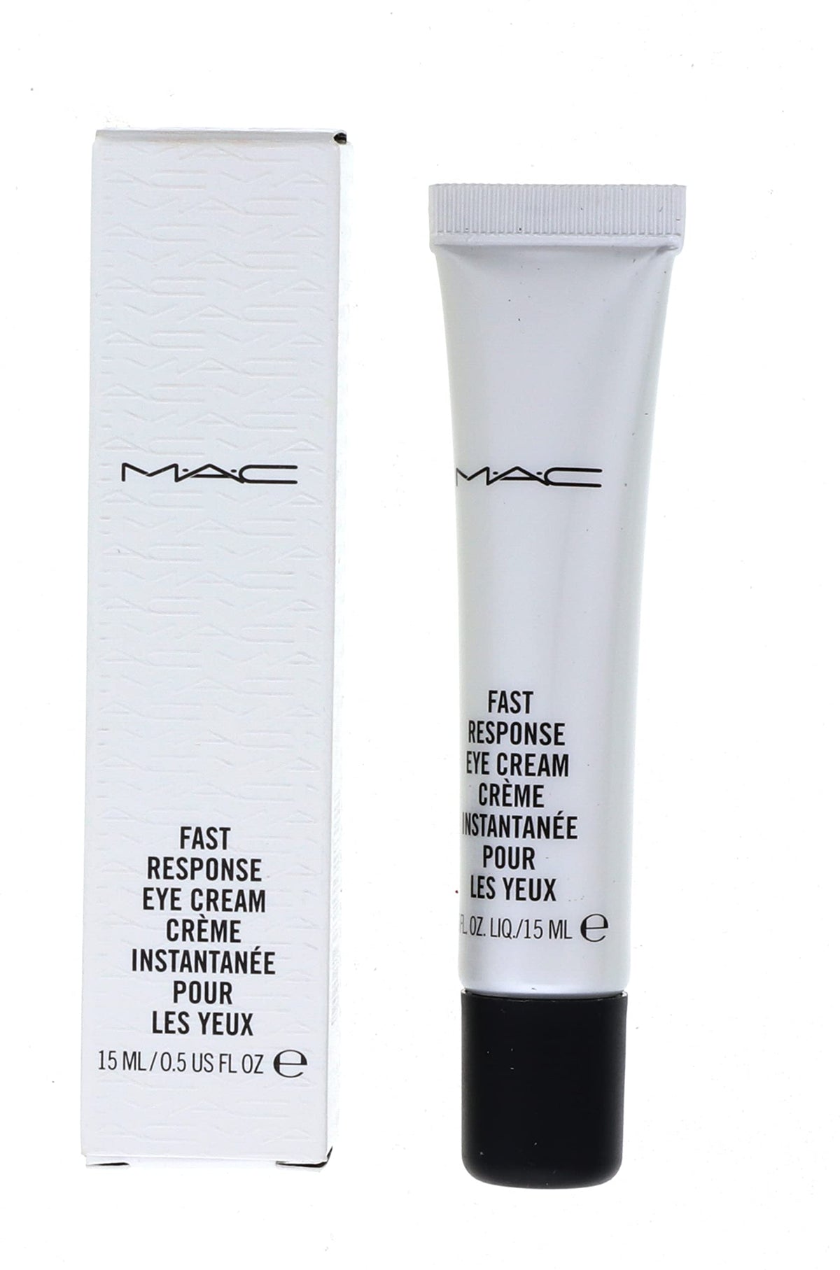 MAC fast response eye cream front tube shows compact travel-ready packaging and clarity