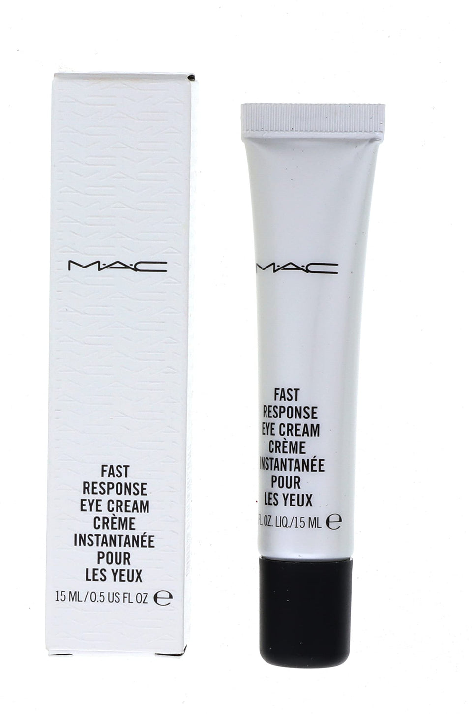 MAC fast response eye cream front tube shows compact travel-ready packaging and clarity
