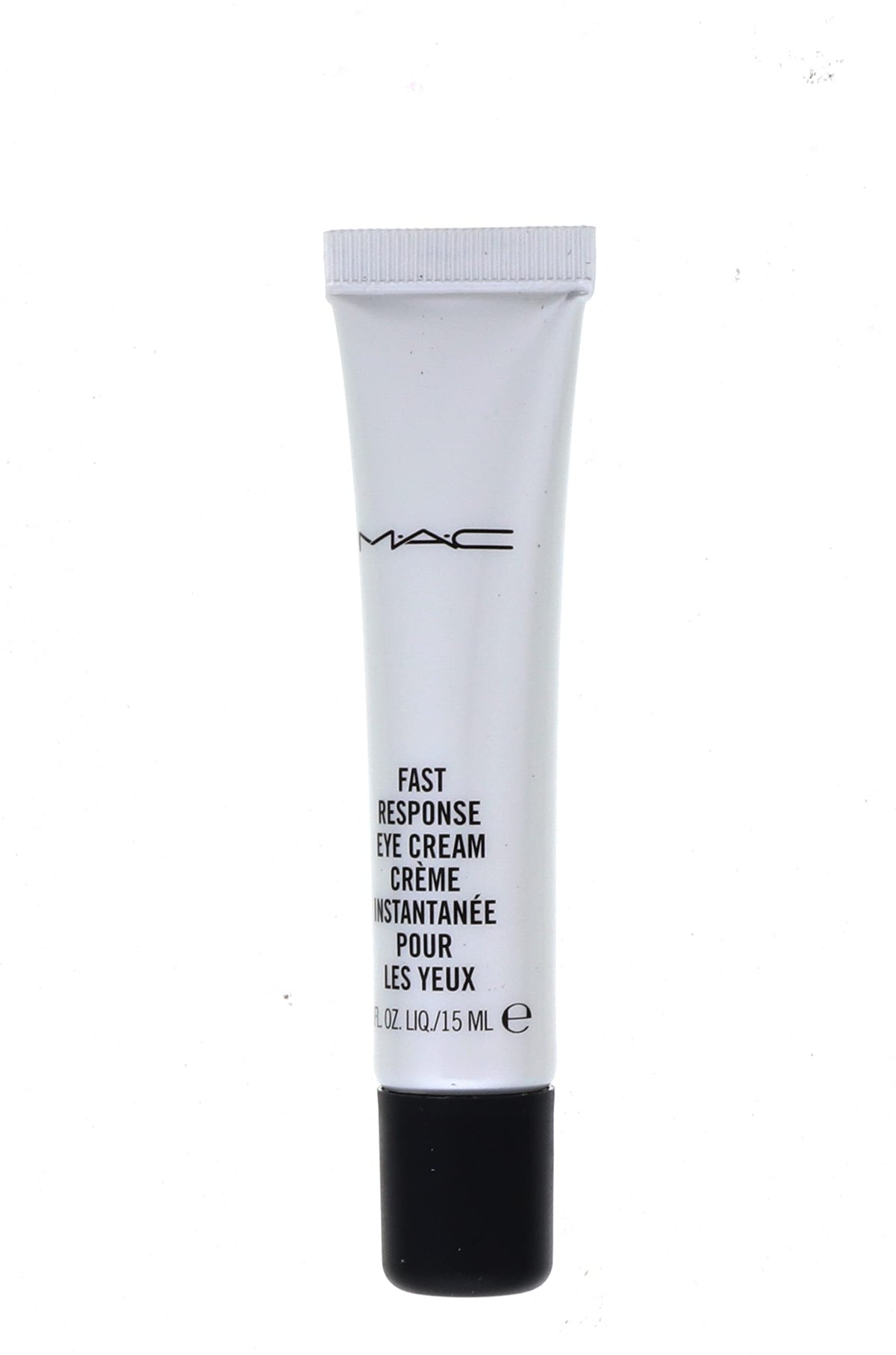 MAC fast response eye cream applied under eye demonstrating de-puffing and brightening effect