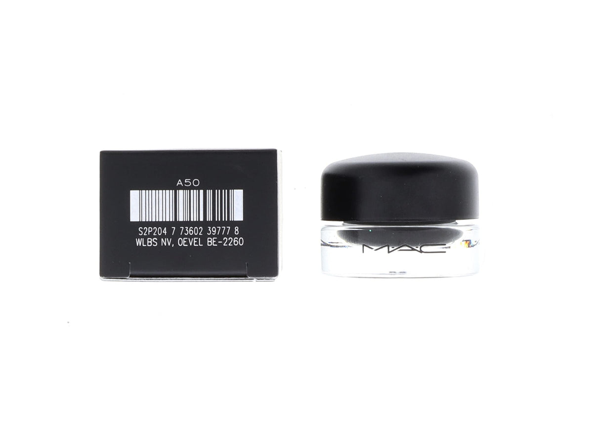 MAC Fluidline Blacktrack liner brush stroke showing precise black line for sharp wings