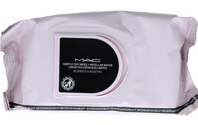MAC wipe held in hand removing makeup showing effective cleansing action