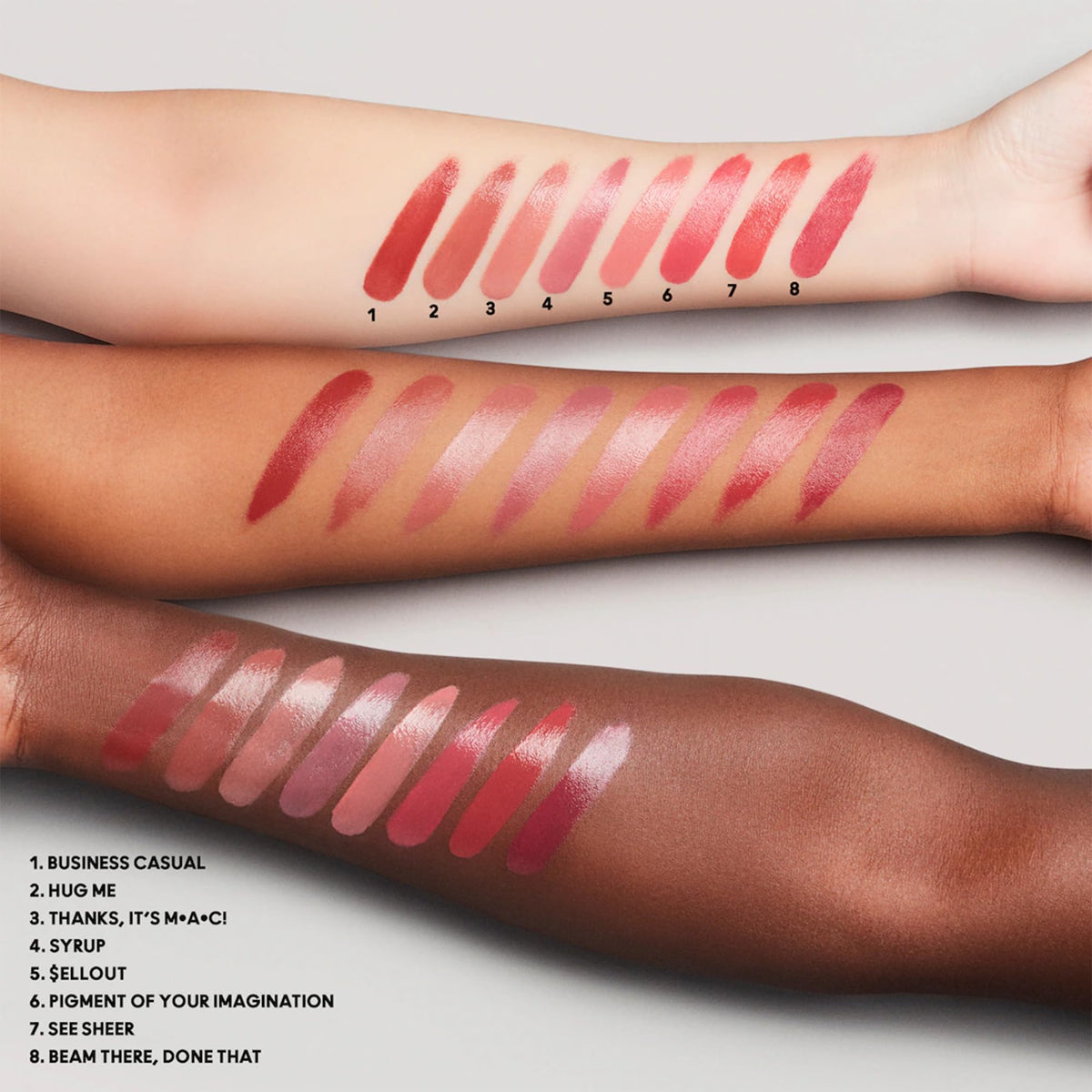 MAC Hug Me lip application lifestyle image showing MAC lipstick enhancing lips with shine