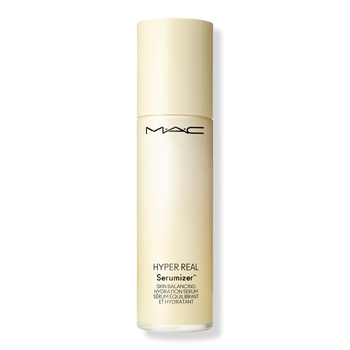 MAC Hyper Real Serumizer front packaging showing sleek bottle and label benefit hydration