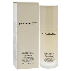 MAC Hyper Real Serumizer in hand showing 1 oz scale and travel-friendly benefit