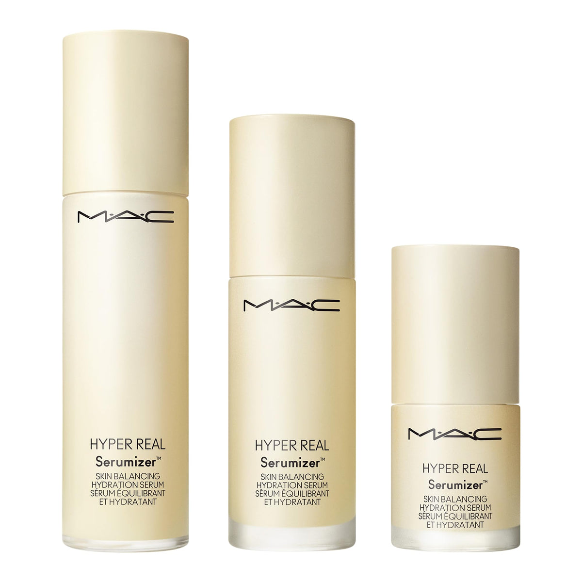 MAC Hyper Real Serumizer on bathroom vanity in lifestyle scene promoting daily glow