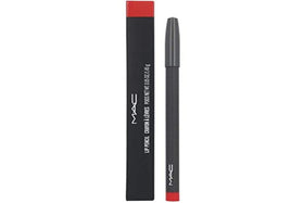 MAC lip pencil Ruby Woo front view showing product packaging and precise tip for clean lining