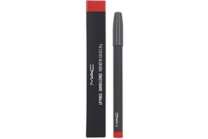 MAC lip pencil Ruby Woo front view showing product packaging and precise tip for clean lining