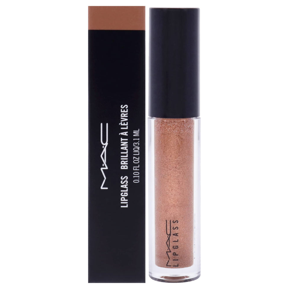 MAC Lipglass front packaging showing shade Oh Baby and 0.7 oz size benefit glossy look