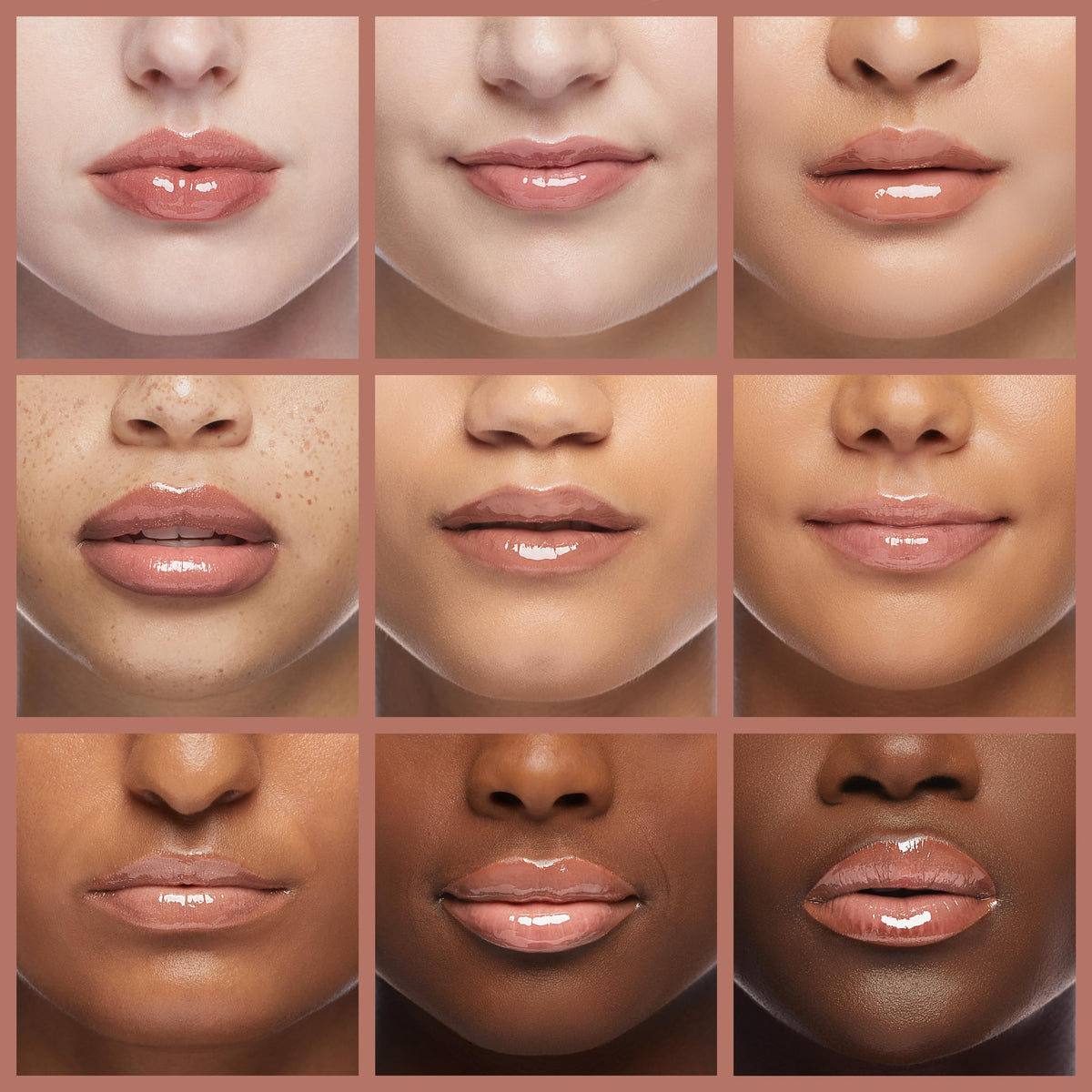 MAC Lipglass worn on lips in lifestyle photo highlighting enhanced fullness and shine