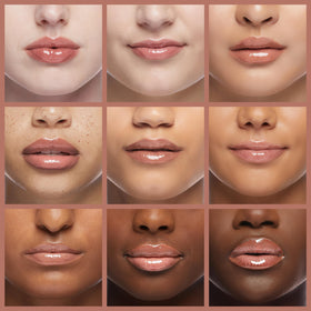 MAC Lipglass worn on lips in lifestyle photo highlighting enhanced fullness and shine