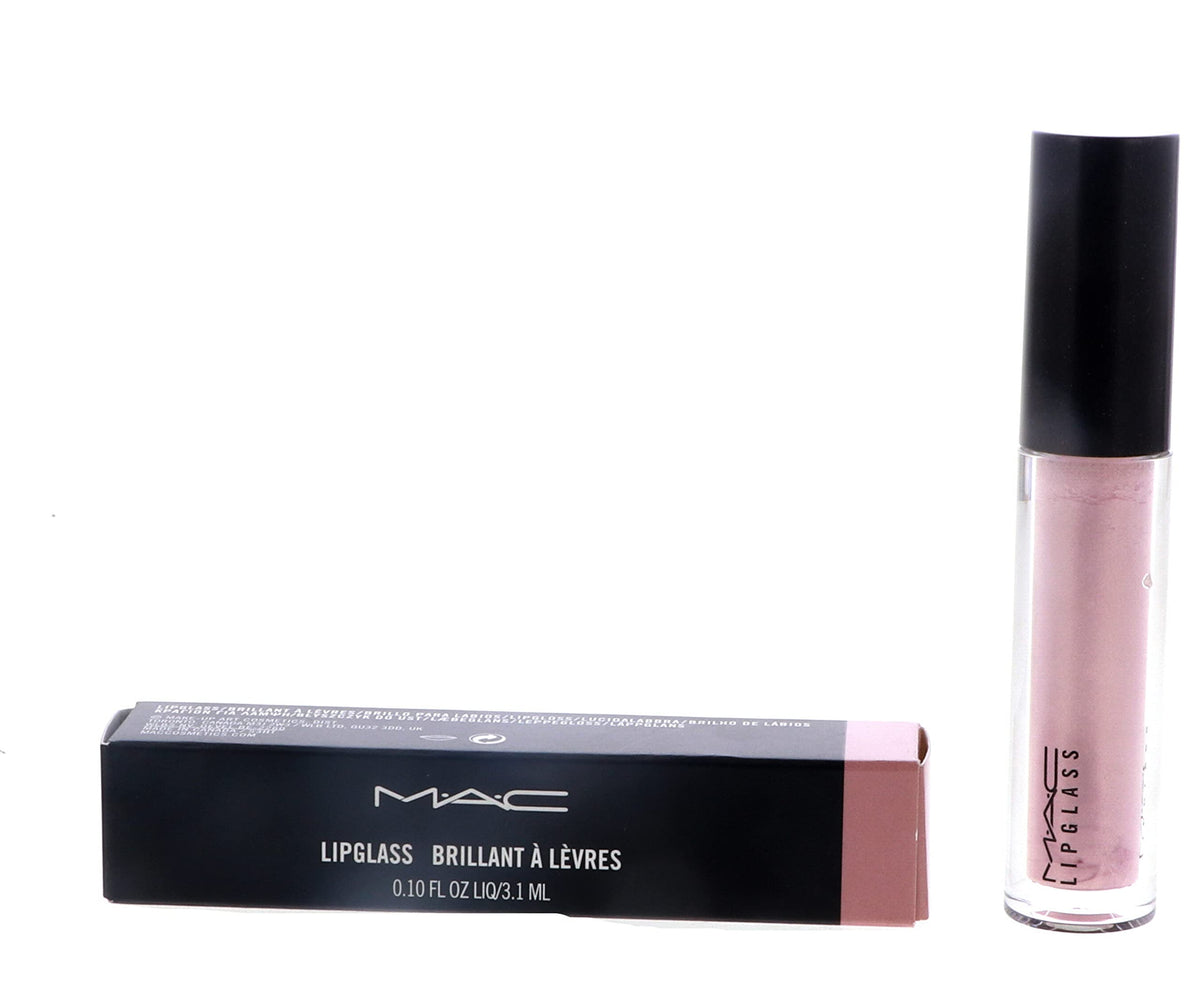 MAC Lipglass Oyster Girl front packaging showing glossy tube benefit shine