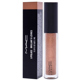 MAC Lipglass size comparison next to a coin illustrating compact 0.7 oz portability
