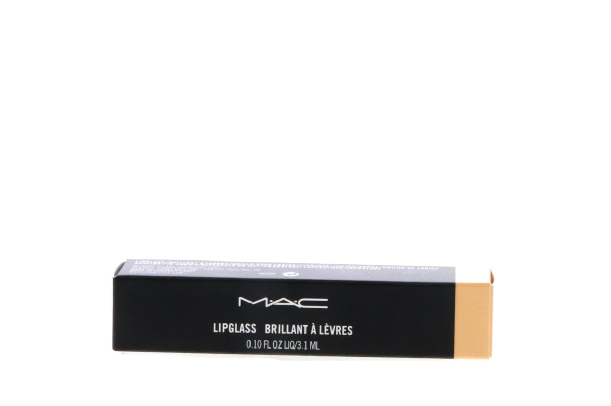 MAC lipglass worn on lips in lifestyle setting showing glossy finish and flattering shine