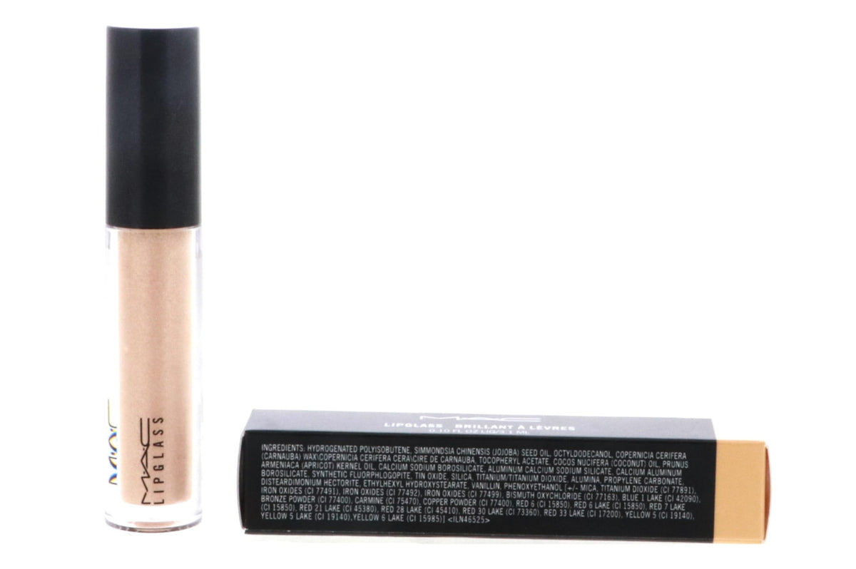 MAC lipglass texture swatches on skin showing sheer pink sheen for true-color preview