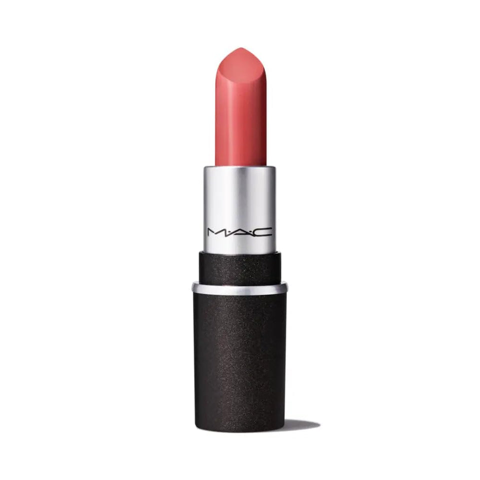 MAC mini lipstick Mehr front packaging showing compact matte bullet and clear shade