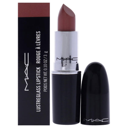 MAC Lustreglass front packaging showing sleek tube and shade name for easy identification and portability