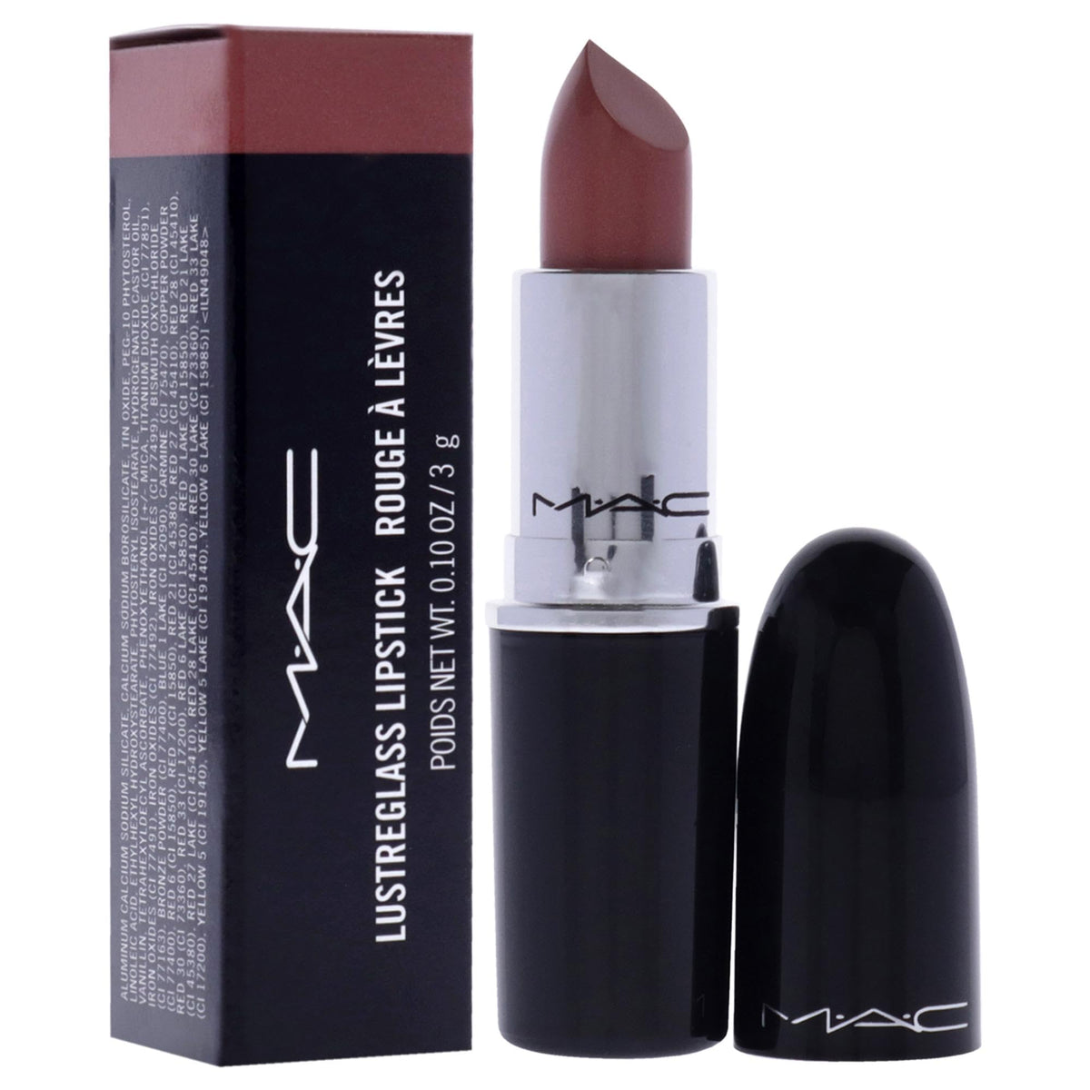 MAC Lustreglass on lips in daylight showing sheer raspberry shine and natural-enhancing color