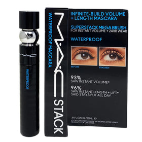 M·A·C front packaging of M·A·CStack mascara showing product and benefit of buildable volume