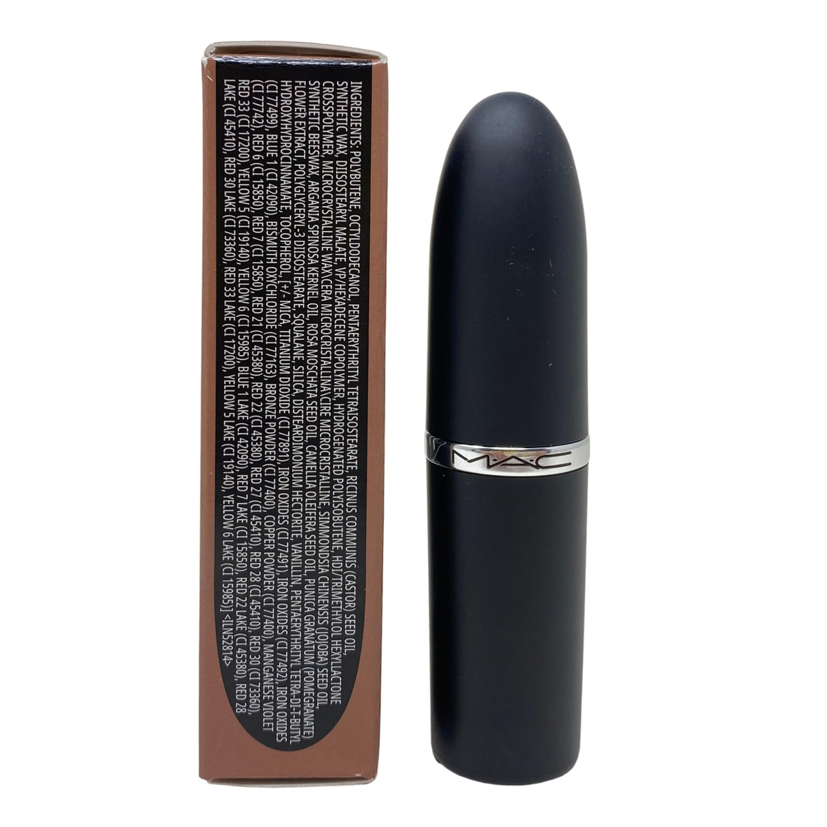 MAC open tube beside coin showing 0.12 oz size and portable makeup convenience
