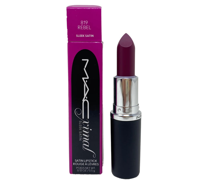 MAC M.A.Cximal lipstick front packaging showing shade label and compact case for easy selection