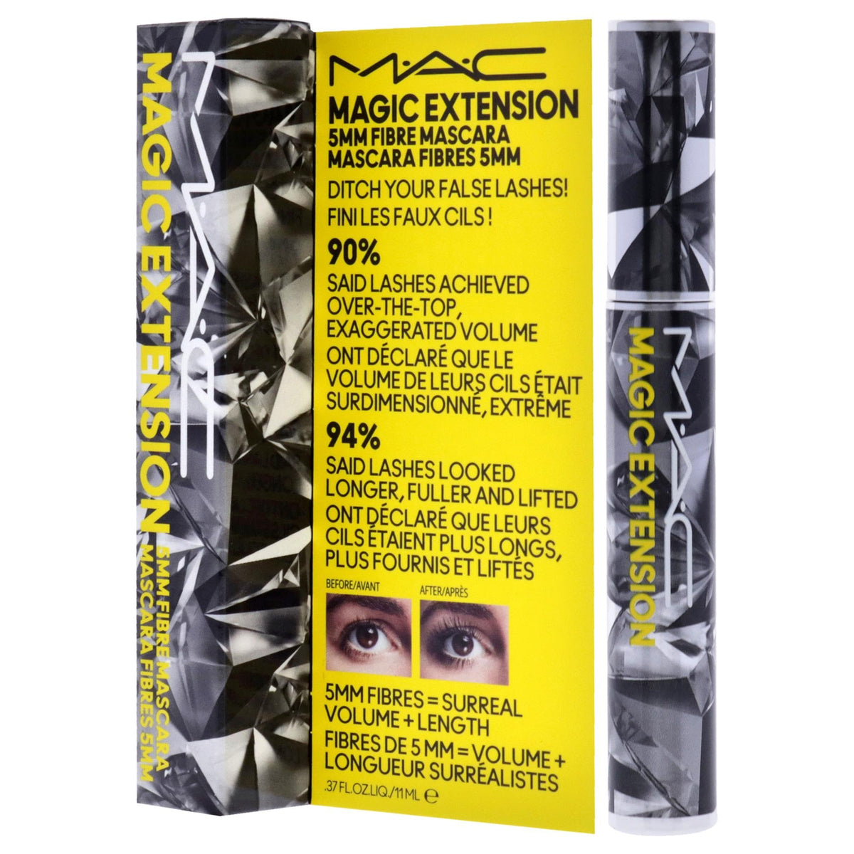 MAC Magic Extension applied on model lashes showcasing visible extension effect and bold volume