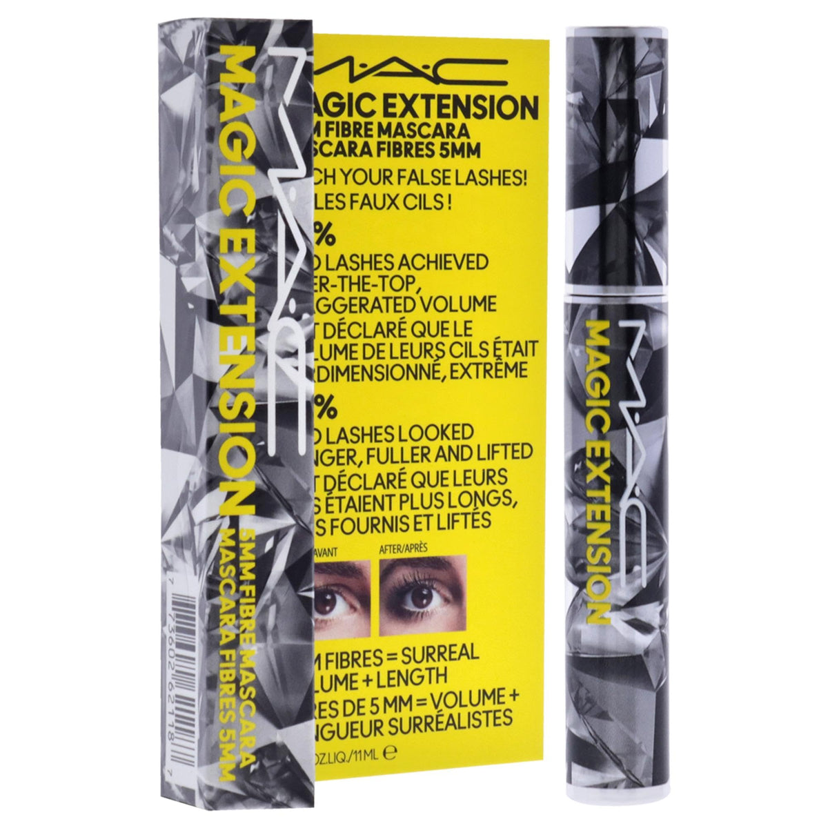 MAC Magic Extension fibre texture close-up displaying 5mm fibres for dramatic length and fuller tips