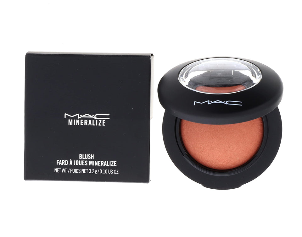 MAC mineralize blush front view showing compact and natural finish benefit