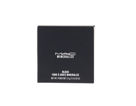 MAC mineralize blush open pan displaying powder tone and easy application benefit