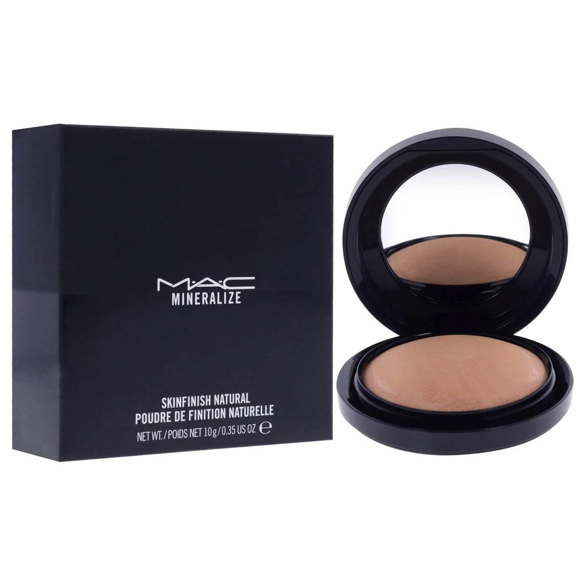 MAC compact held in hand demonstrating 0.35 oz travel-friendly size and portability