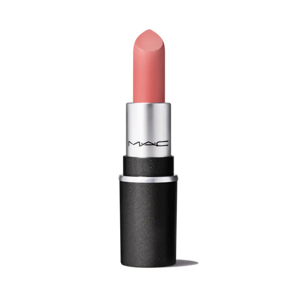 MAC mini Velvet Teddy front packaging shows compact matte lipstick, perfect for travel