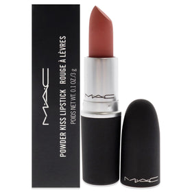 MAC Powder Kiss front view showing sleek lipstick case and shade Mull It Over benefit: portable style