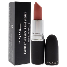 MAC Powder Kiss swatch on arm showing powder-matte texture benefit: easy blendability