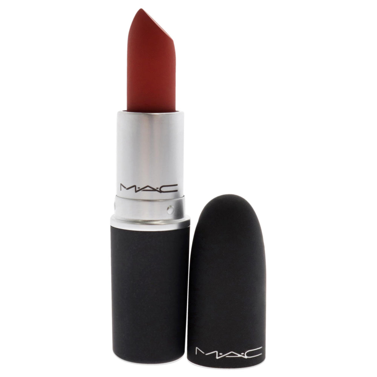 MAC Powder Kiss bullet close-up highlighting creamy matte tip and shape