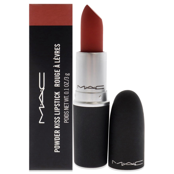 MAC Powder Kiss front packaging showing sleek tube and shade cap for easy ID