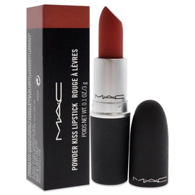 MAC Powder Kiss texture swatch of Devoted To Chili showing soft-focus finish
