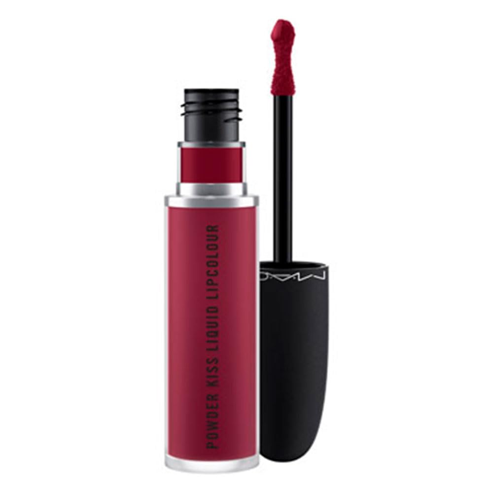 MAC Burning Love on lips full-coverage swatch illustrating bold berry payoff and smooth finish