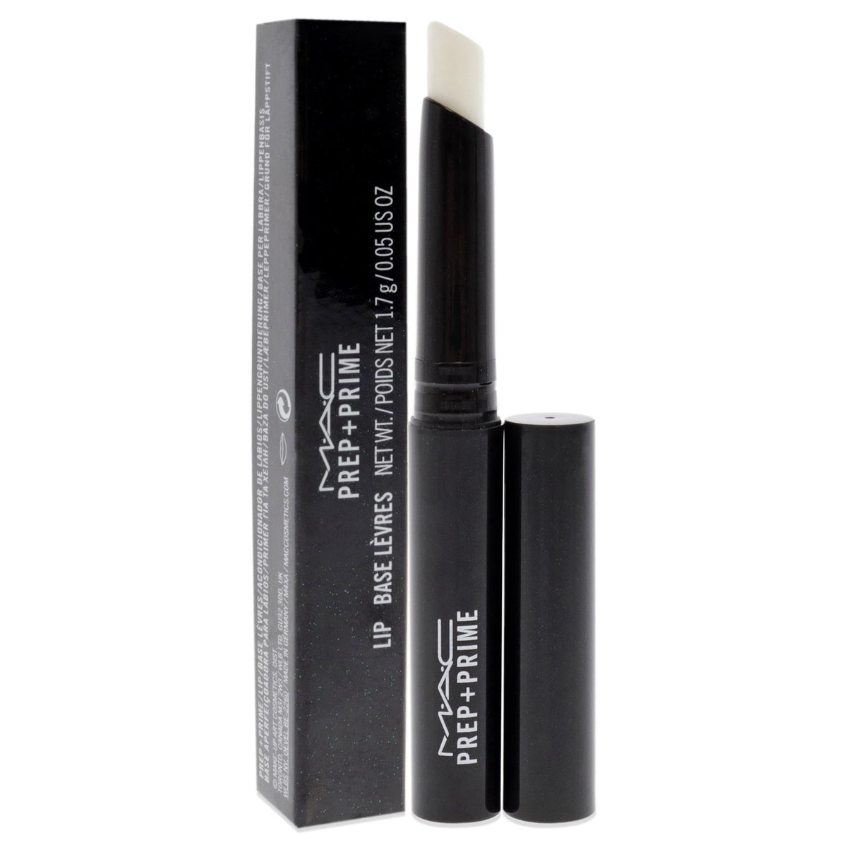 MAC prep + prime lip application on lips demonstrating smoother lipstick glide